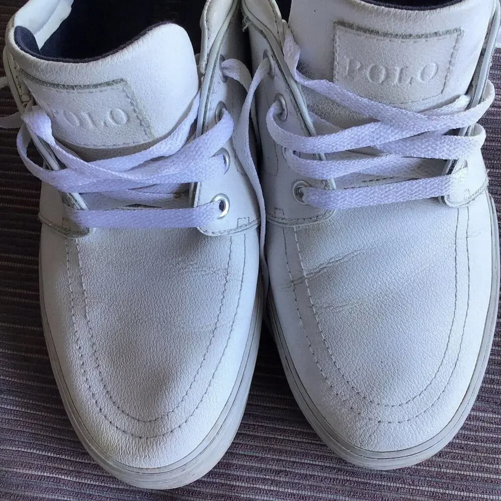 Polo Ralph Lauren Mens Faxon Low Cut White Sport Leather Shoe Size9.5 Used